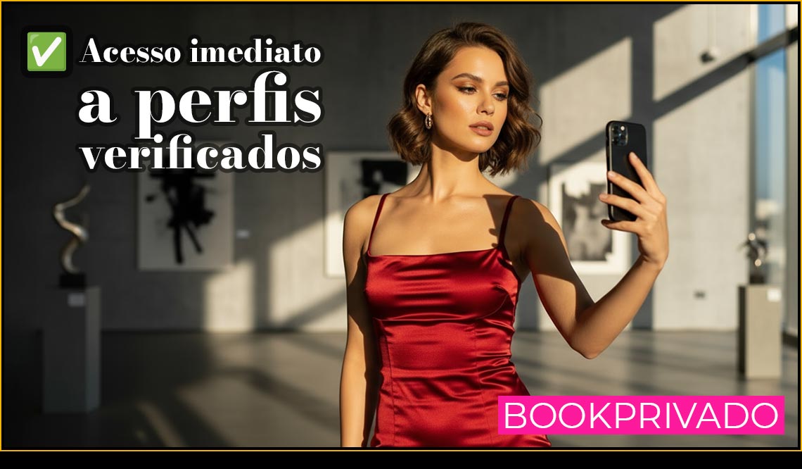 Luxury model in a red dress taking a selfie at an art gallery, instant access to verified profiles on Bookprivado.